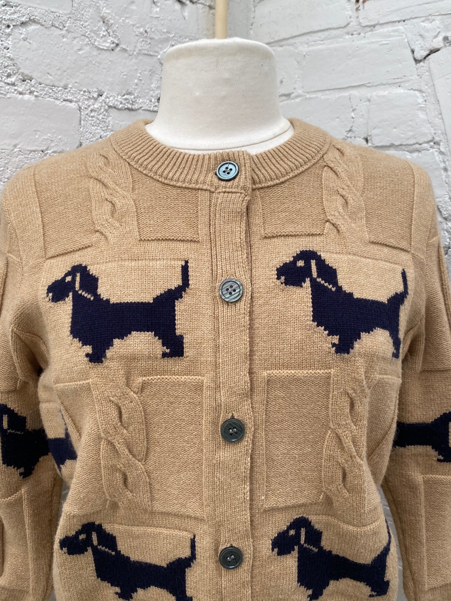 Thom Browne Beige & Black Hector Dog Cardigan, EST XS/S