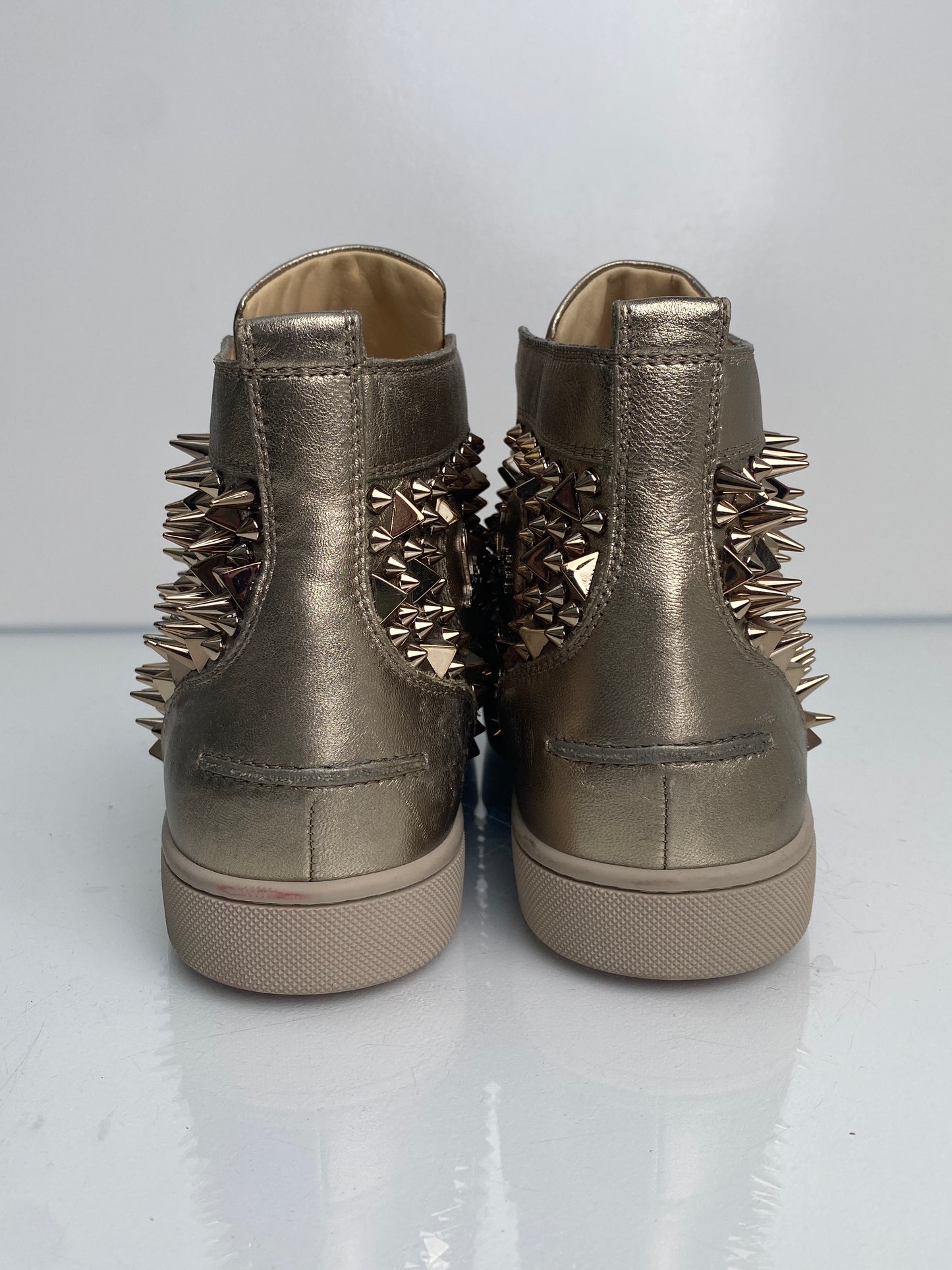 Christian Louboutin Silver Leather Spiked High-Top Sneakers, 43