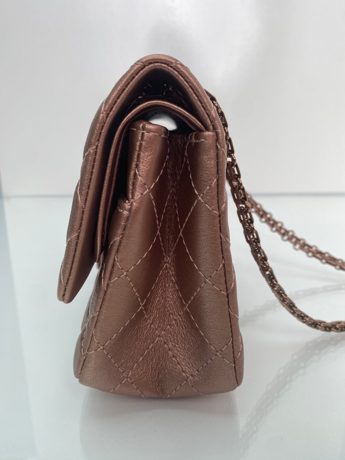 Chanel 225 Medium Double Flap Rose Gold Metallic Bag Reissue RGHW