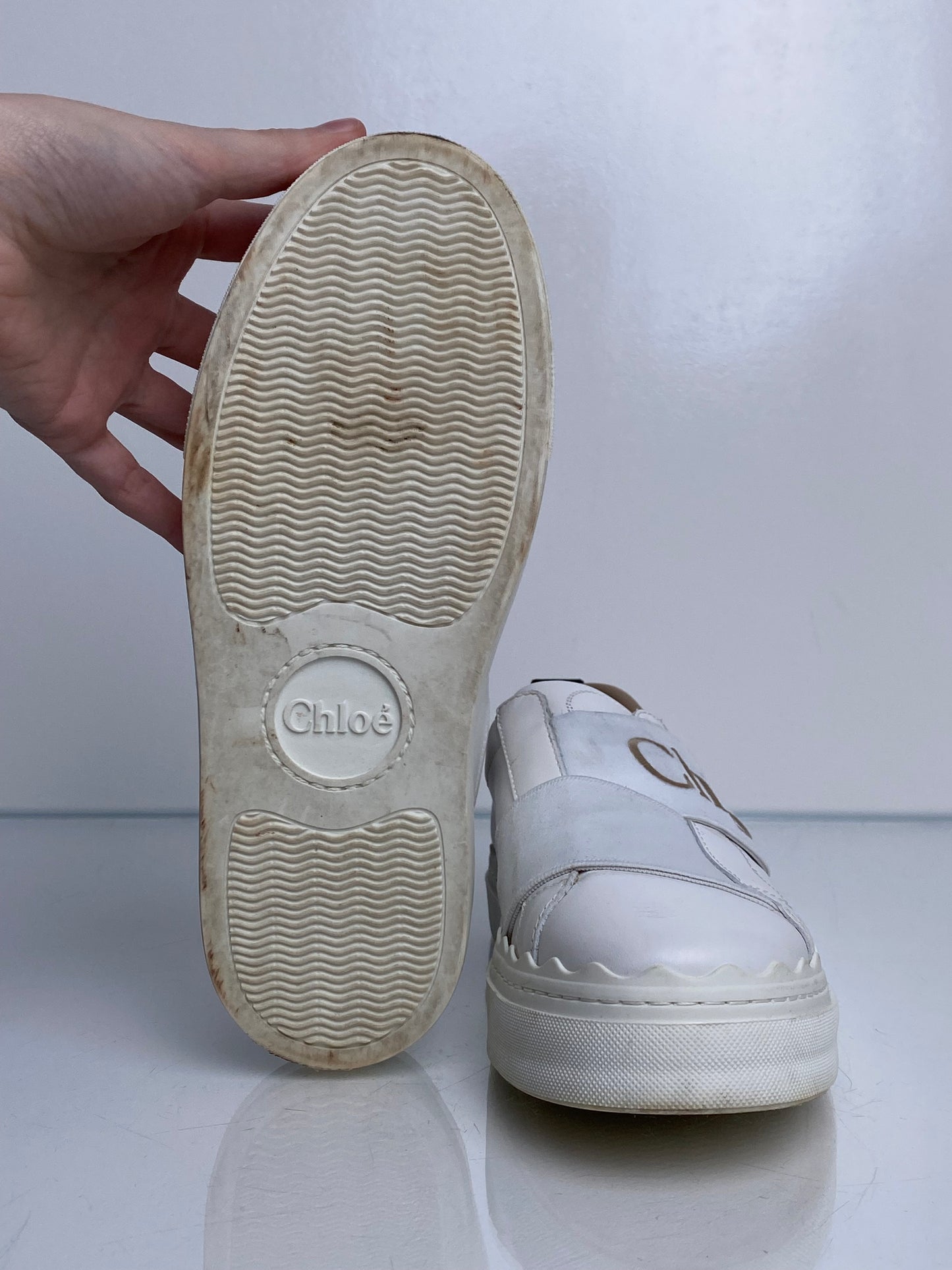 Chloe White Platform No Lace Sneakers, 35