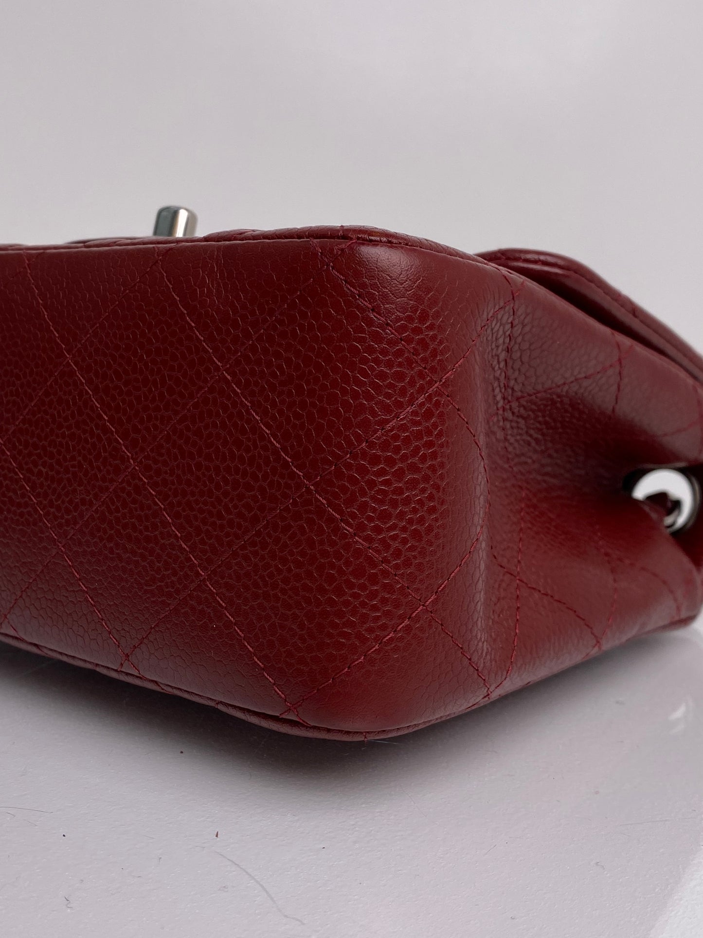 Chanel Classic Mini Square Bordeaux Caviar Leather SHW