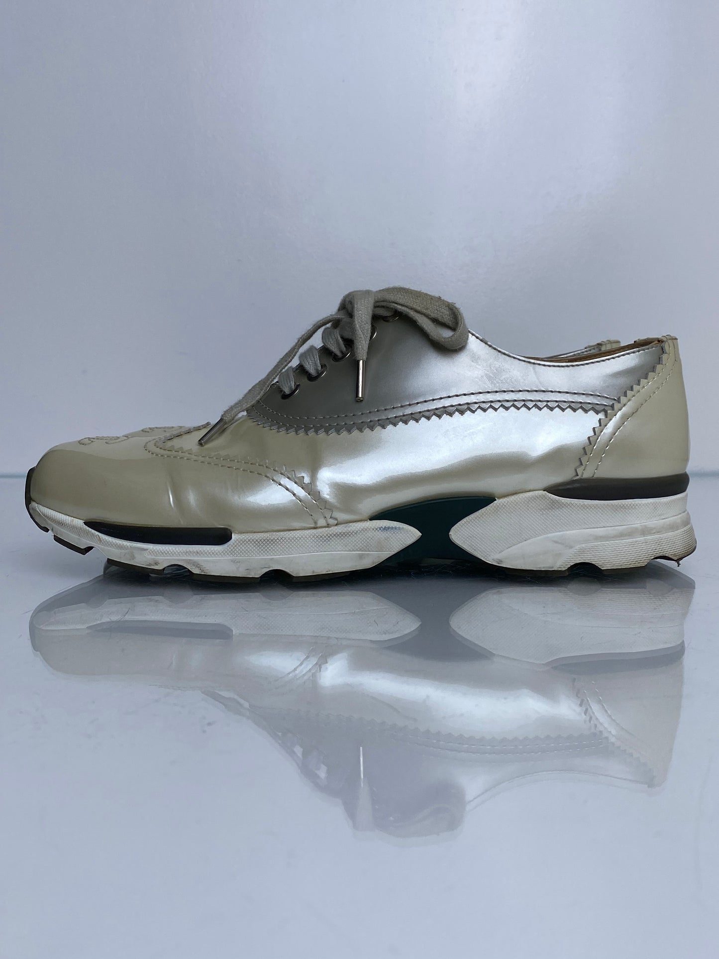 Chanel Pearl Patent Oxford Style CC Sneakers, 9