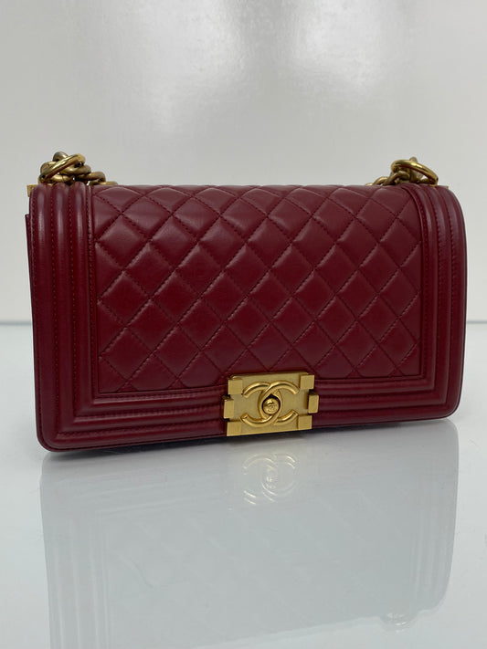 Chanel Wine Red Lambskin Medium Boy Bag GHW #23