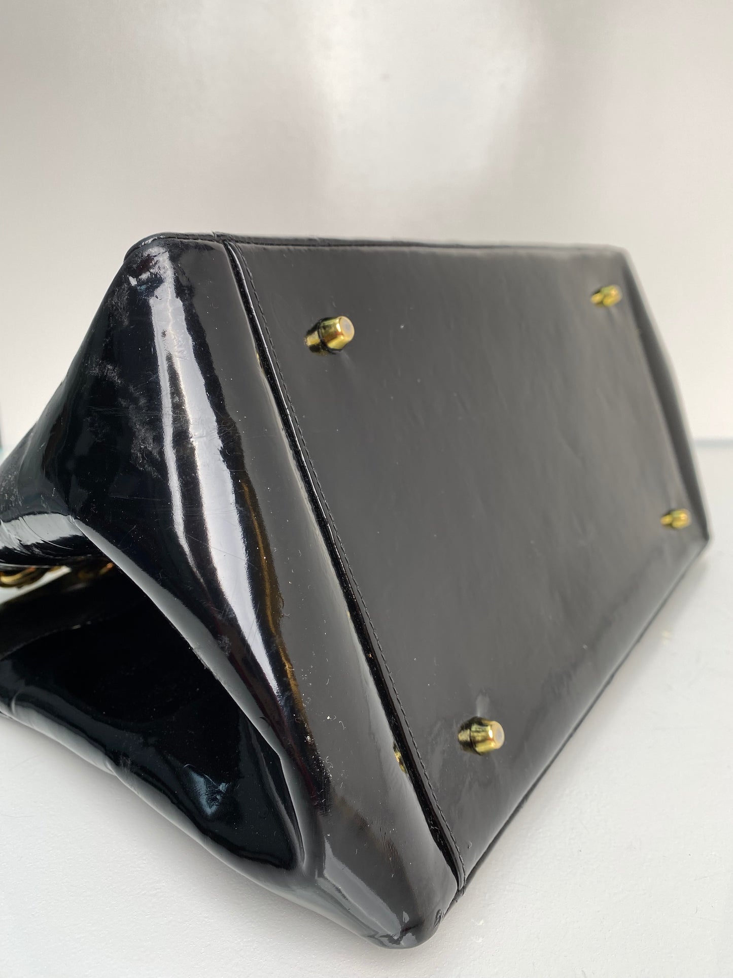 Chanel Vintage Black Patent Quilted Tote Bag GHW