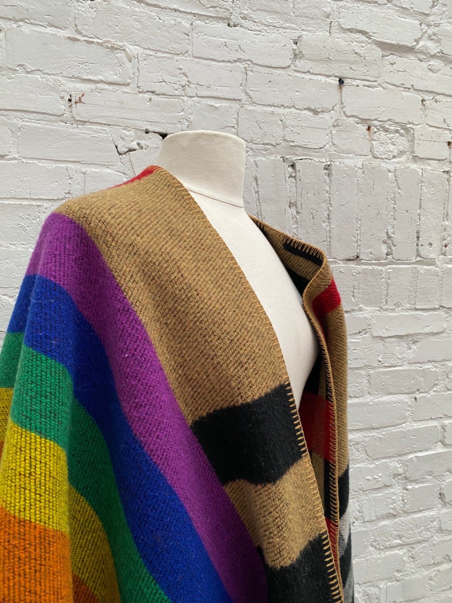 Burberry Rainbow & Plaid Wool-Cashmere Blend Poncho/Scarf