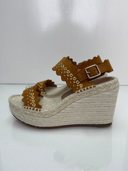 Chloe Brown & Gold Studded Espadrille Wedges, 40