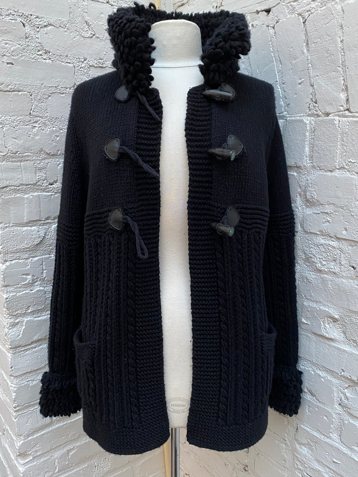 Chanel Vintage Black Cashmere Horn Closure Cardigan, 42