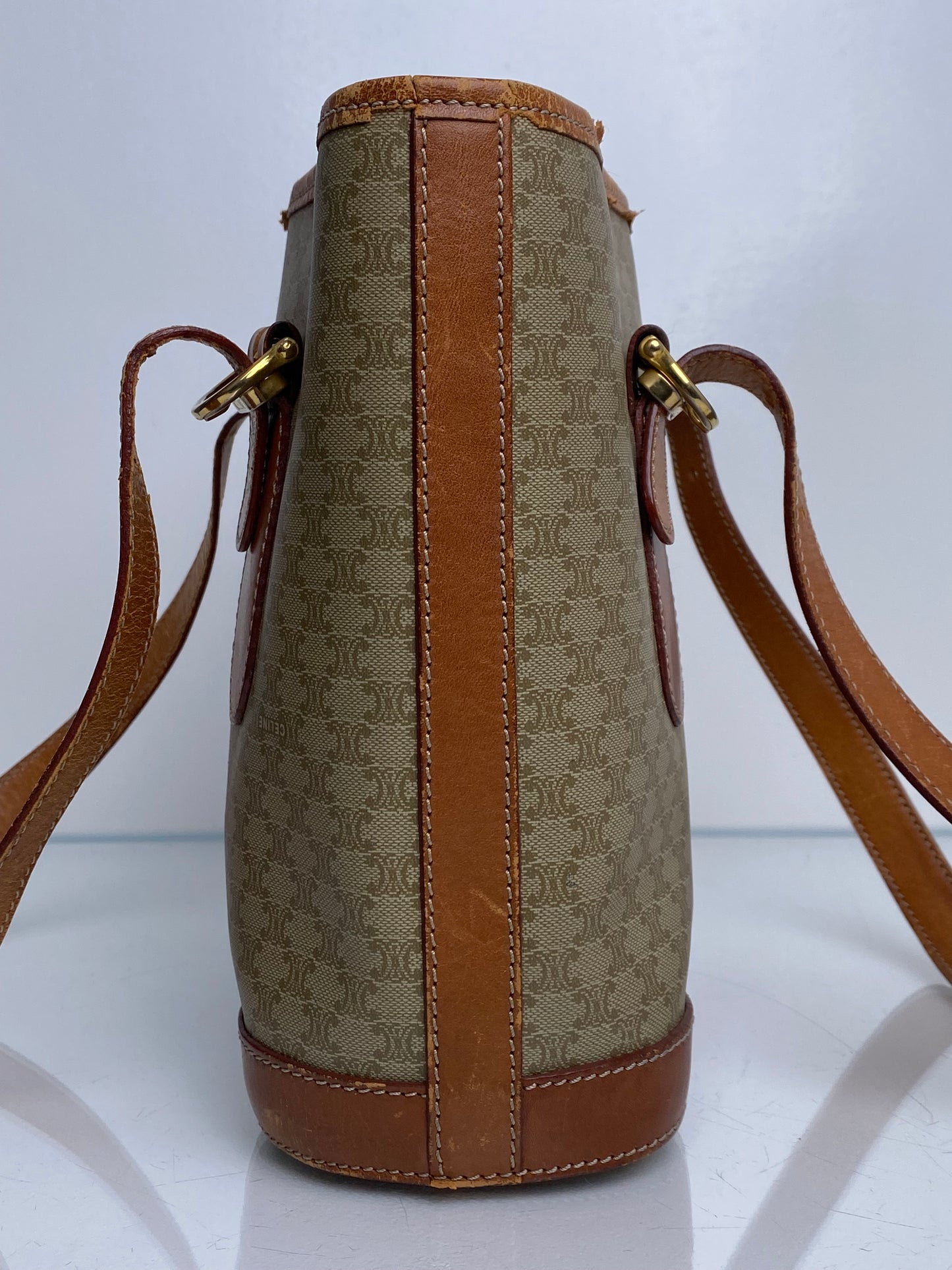 Celine Vintage Khaki Macadam Small Tote Bag GHW