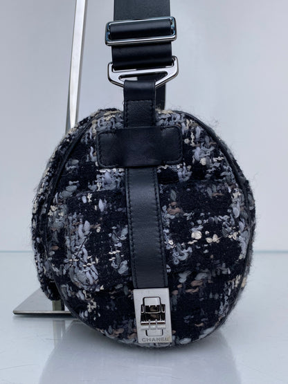Chanel Black 2.55 Tweed Chain Bowler Bag SHW