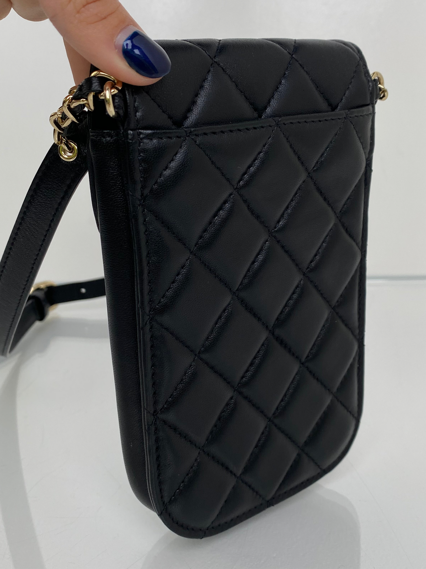 Chanel Black Lambskin Quilted Phone Holder