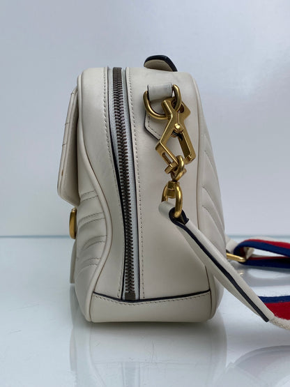 Gucci White & Web Stripe Strap Marmont Top Handle Bag GHW