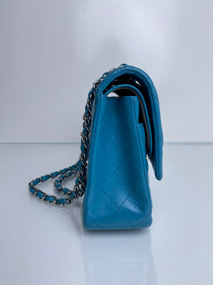 Chanel Classic Double Flap Turquoise Lambskin Bag SHW