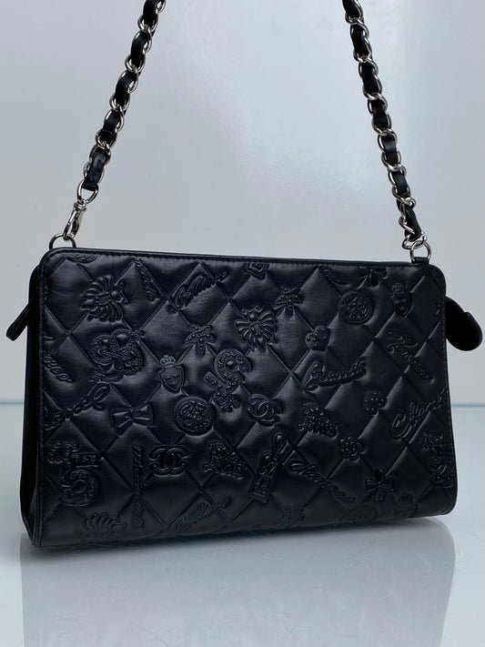 Chanel Lucky Charm Black Patent Short Chain Clutch SHW
