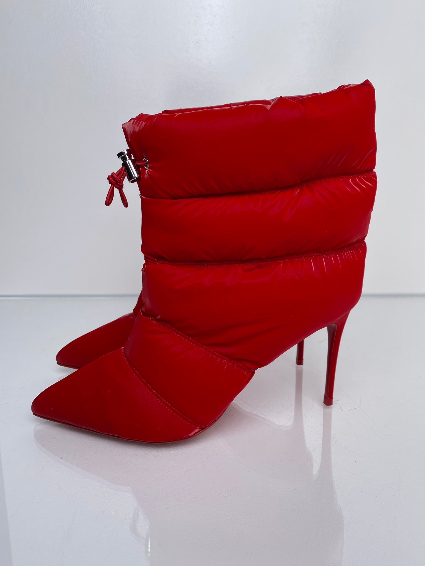Christian Louboutin Red Puffer Heeled Booties, 39