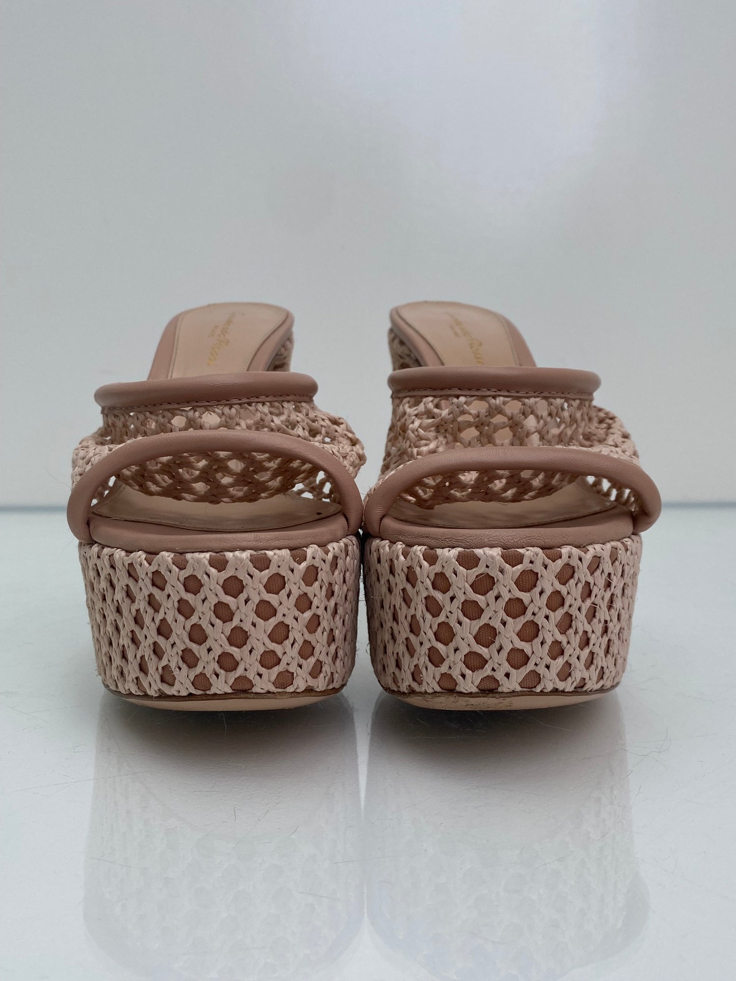 Gianvitto Rossi Mesh/Leather Nude Heels, 37.5