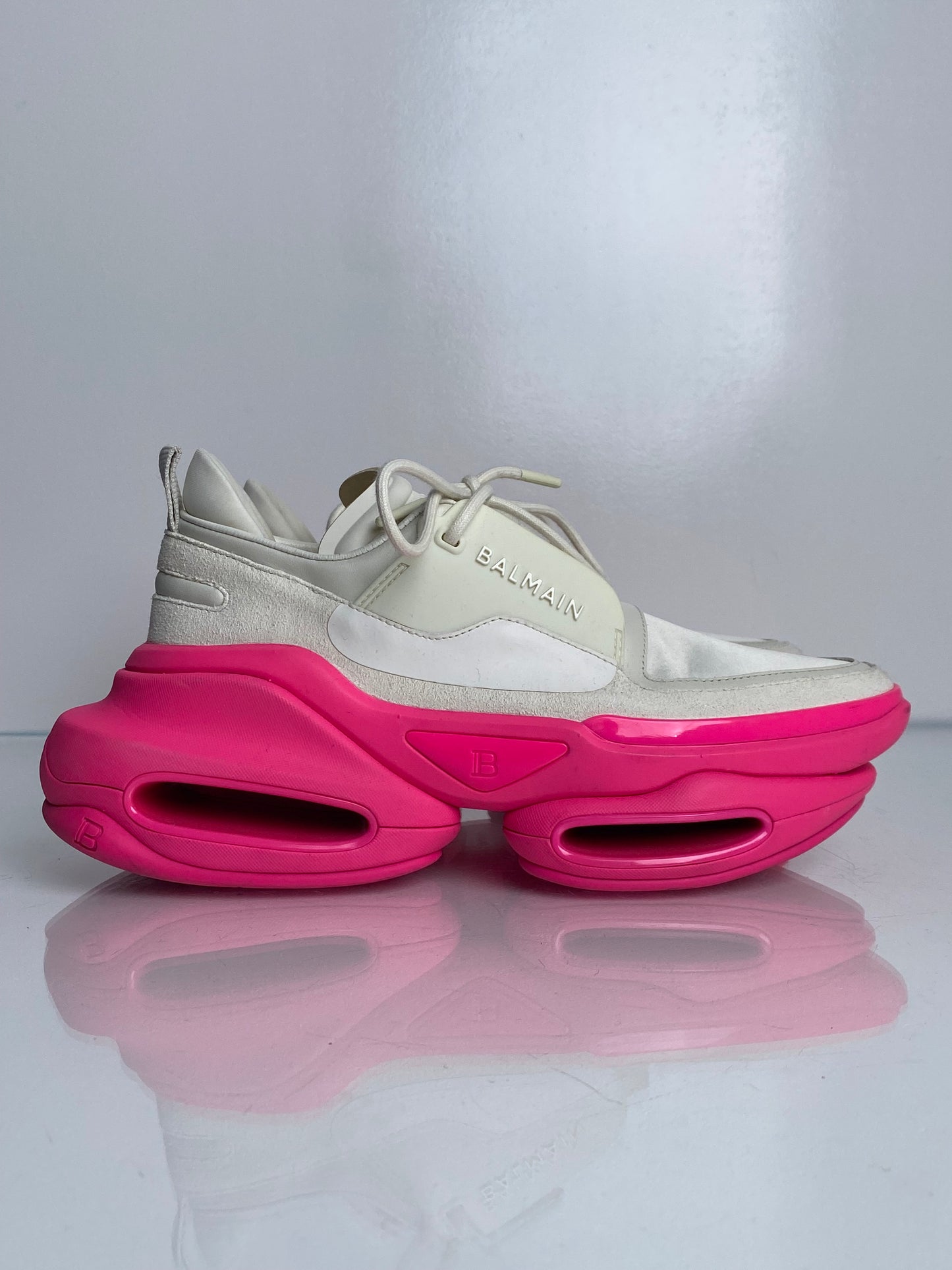 Balmain White & Neon Pink Sneakers, 9