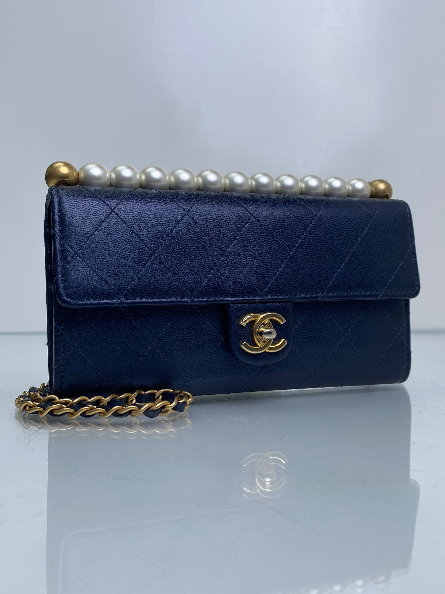 Chanel Vintage Black Lambskin Chic Pearl Clutch GHW