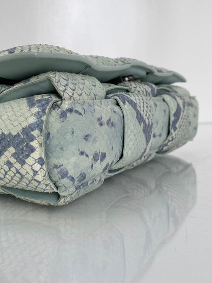 Bottega Veneta Padded Casette Gray & Mint Python Embossed Crossbody Bag SHW