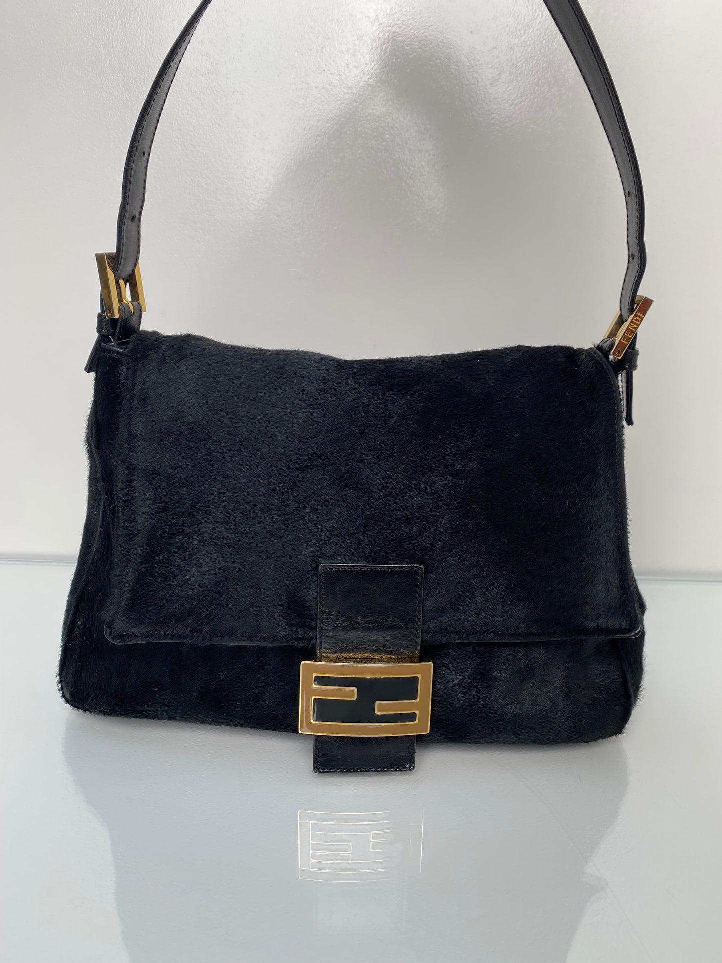 Fendi Black Pony Hair Mama Baguette GHW