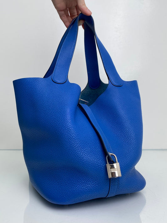 Hermes Picotin MM Bleu Zellige Clemence PHW #D