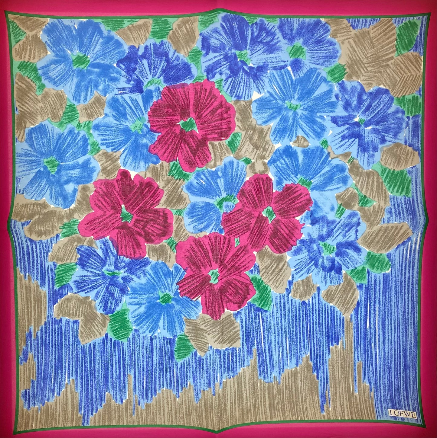 Loewe Vintage Pink, Blue, & Green Floral Silk Scarf