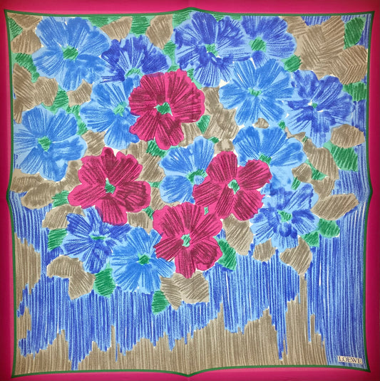 Loewe Vintage Pink, Blue, & Green Floral Silk Scarf