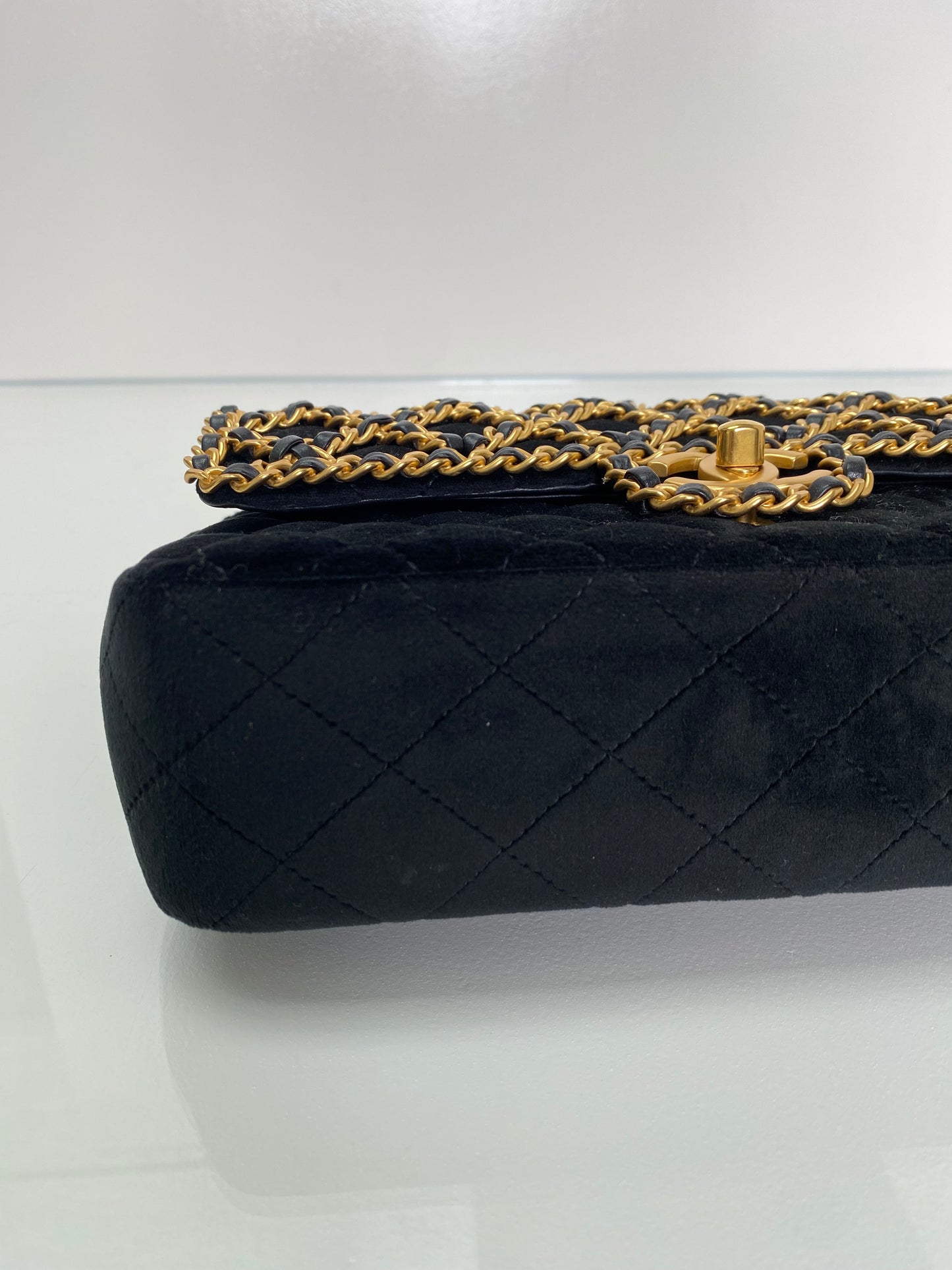 Chanel Black & Gold Velvet Double Flap Timeless Chained Bag GHW
