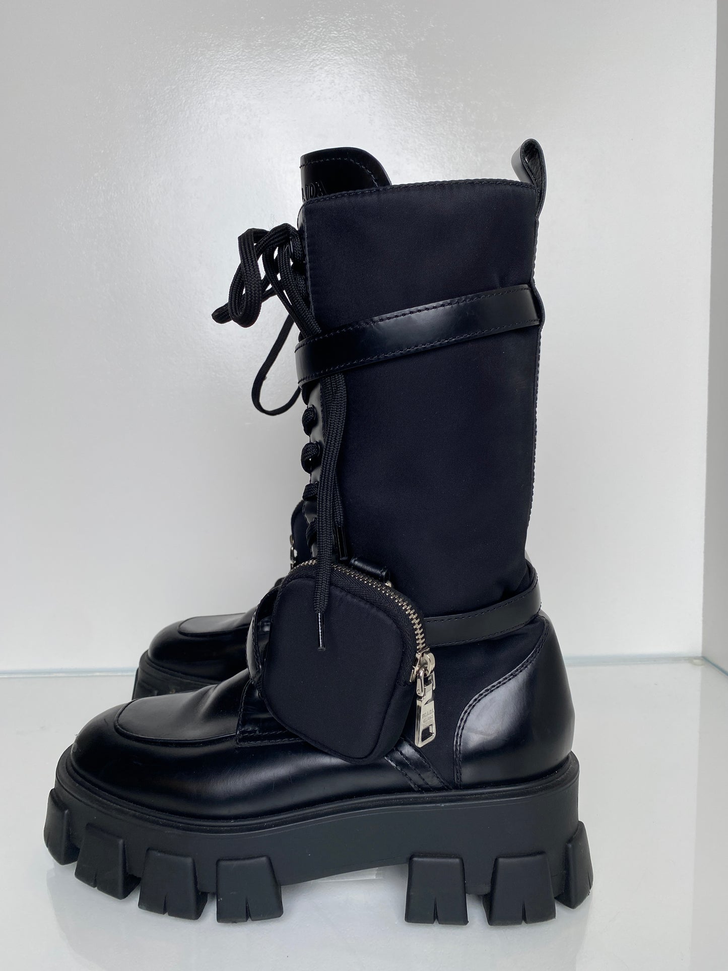 Prada Monolith Nylon Black Tall Boots, 41