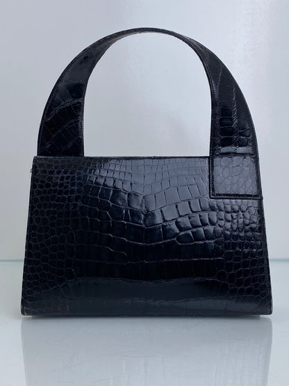 Gucci Vintage Black Crocodile Shoulder Bag SHW