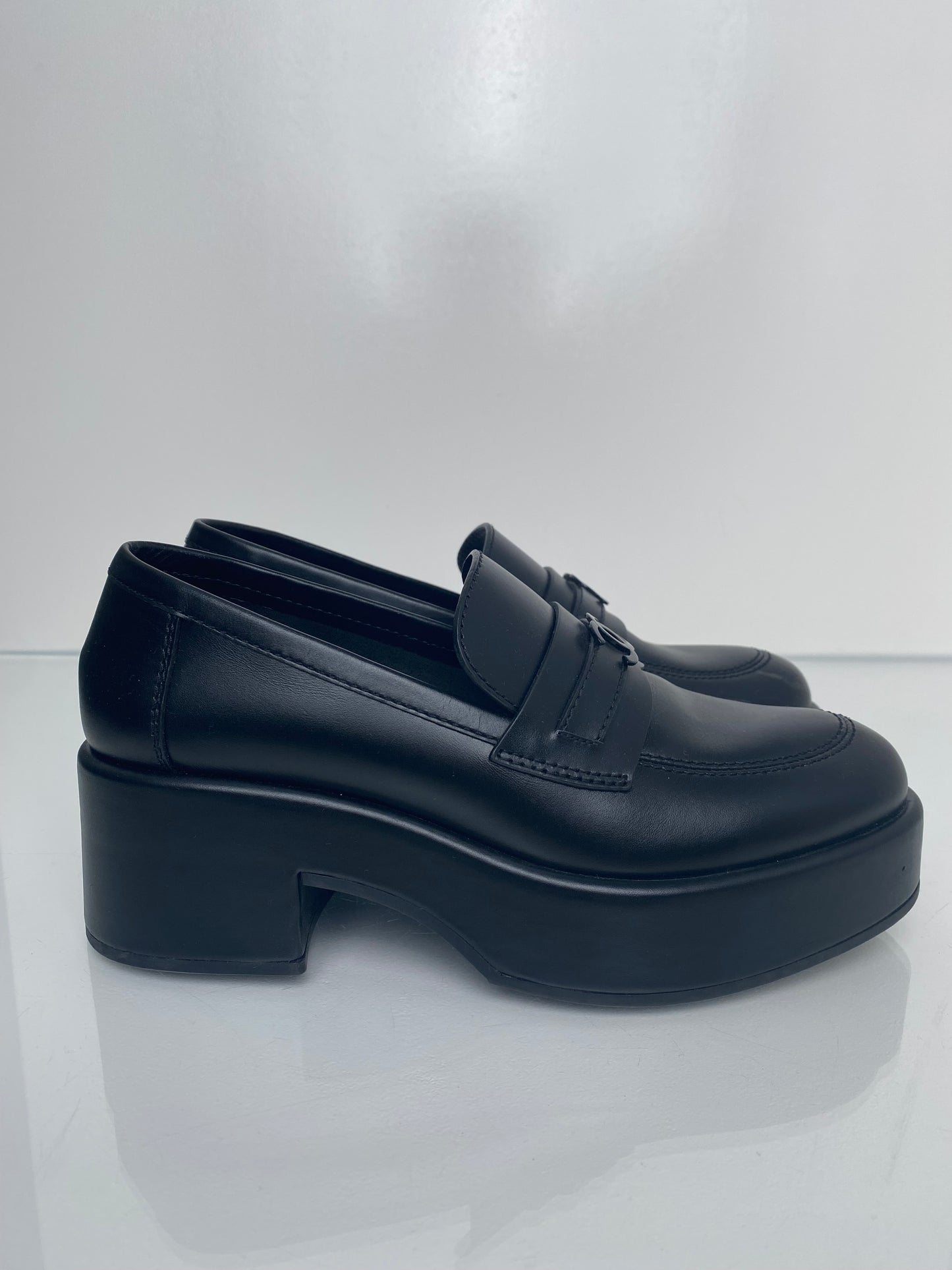 Chanel Black Calfskin CC Platform Loafers, 39 (As Is)