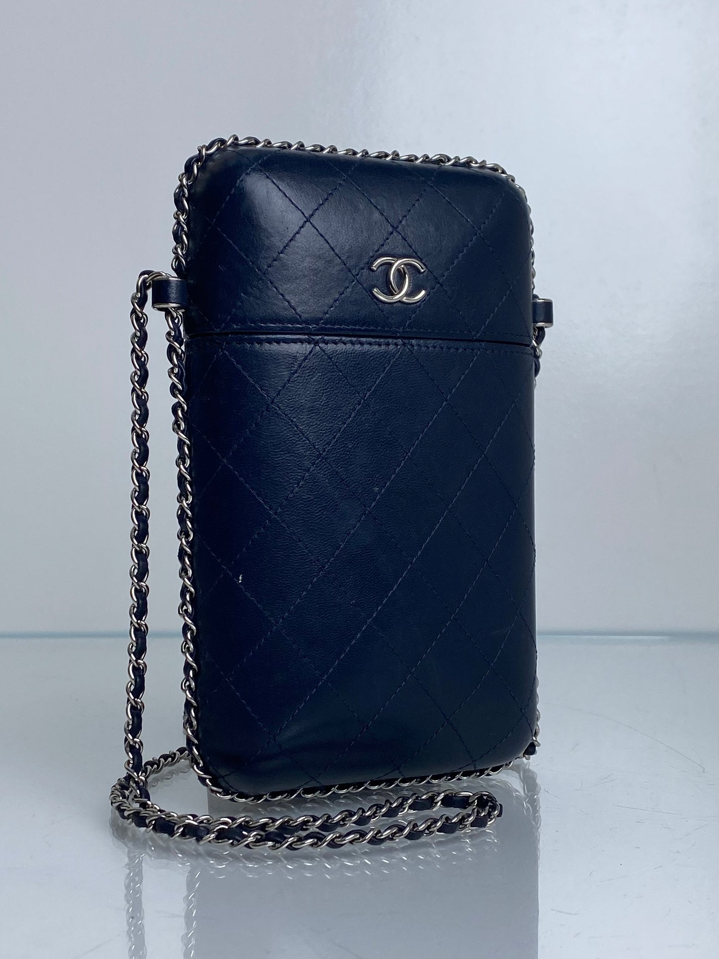 Chanel Navy Chain Around Phone Holder Bag SHW