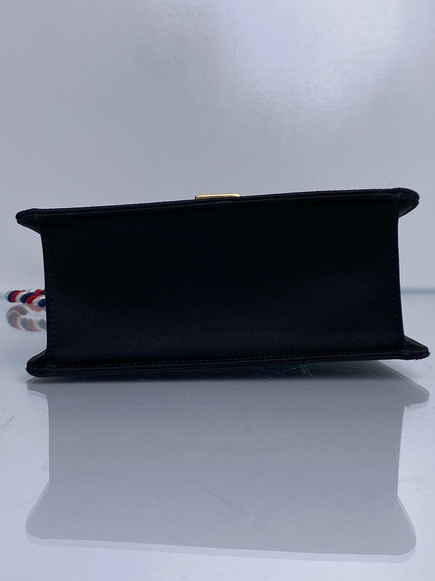 Gucci Black Satin & Webstripe Rhinestone Mini Sylvie Bag GHW (As Is)