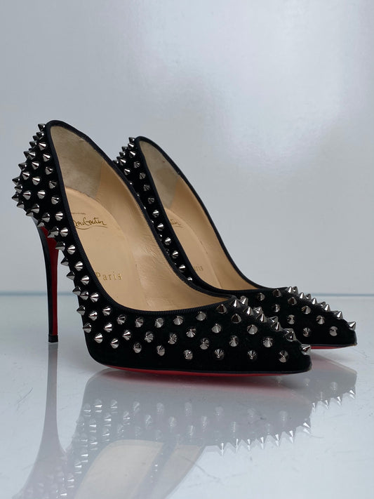Christian Louboutin Black Velvet Studded Heels, 37.5