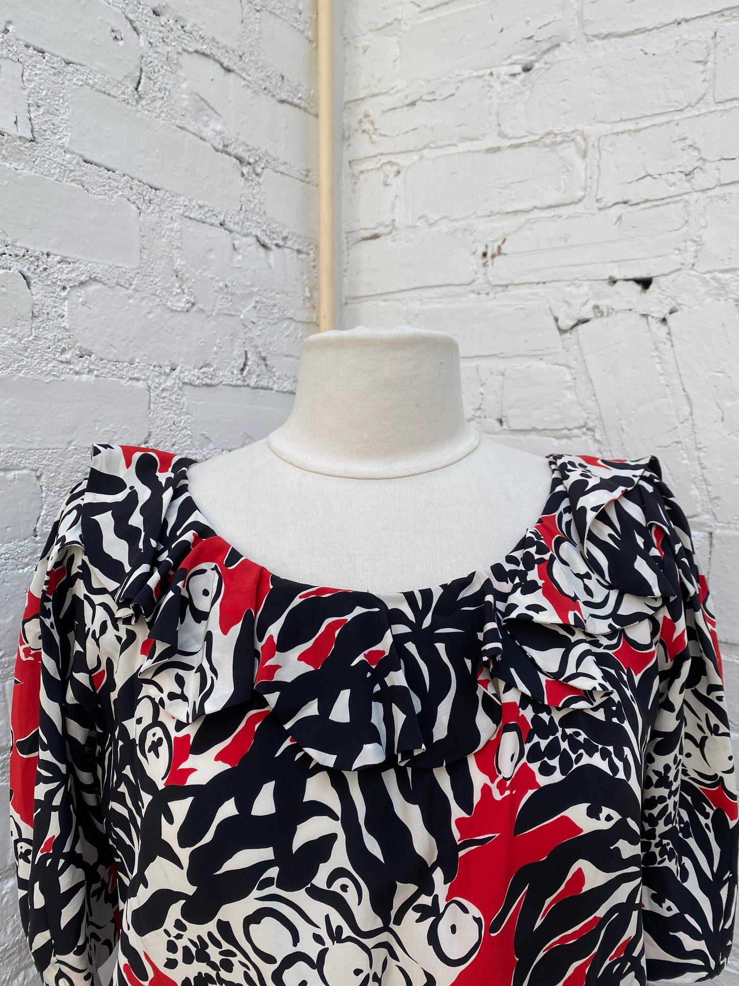 Saint Laurent Vintage Red, Black, & White Silk Dress, 42