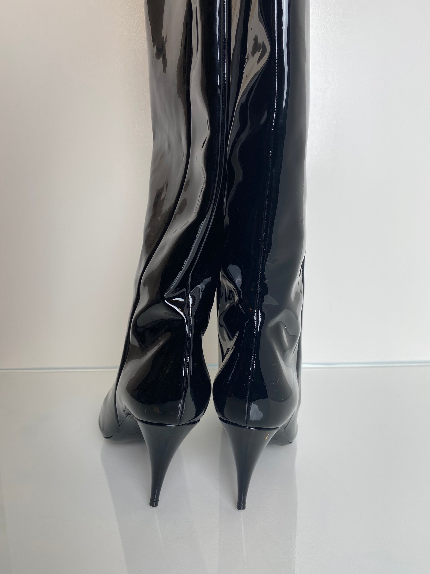 Saint Laurent Black Patent Over The Knee Boots, 40.5