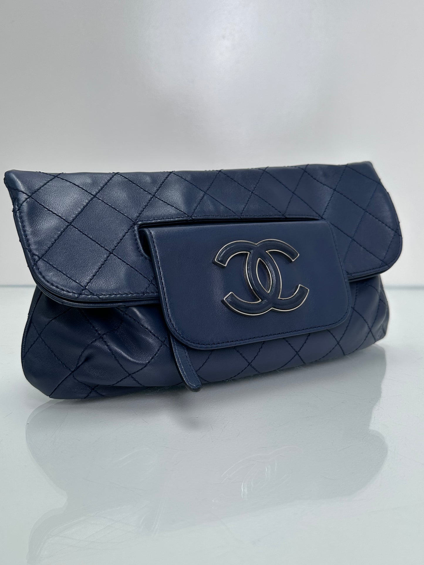 Chanel Blue Lambskin Quilted CC Clutch SHW #14