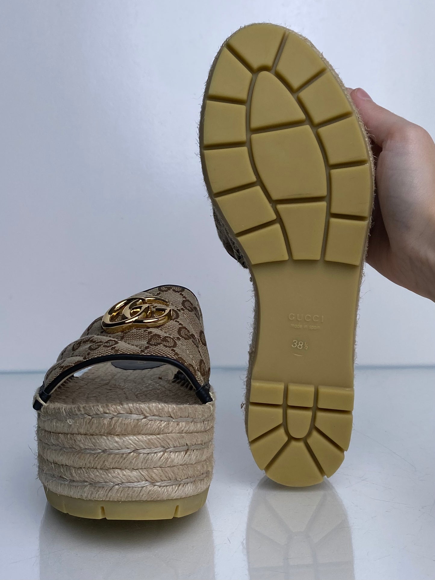 Gucci GG Supreme Marmont Platform Sandals, 38.5