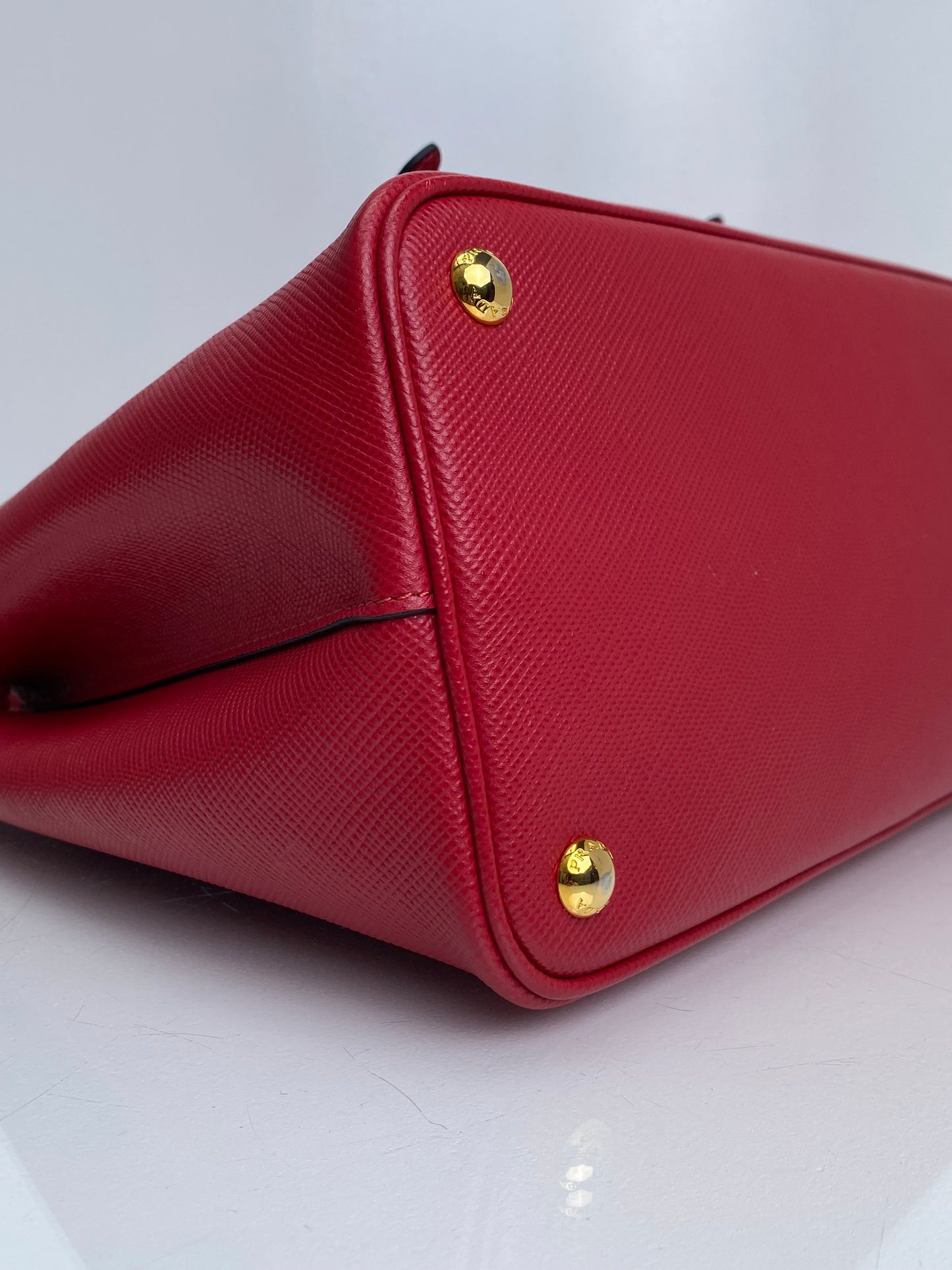 Prada Red Saffiano Cuir Double Tote Bag GHW