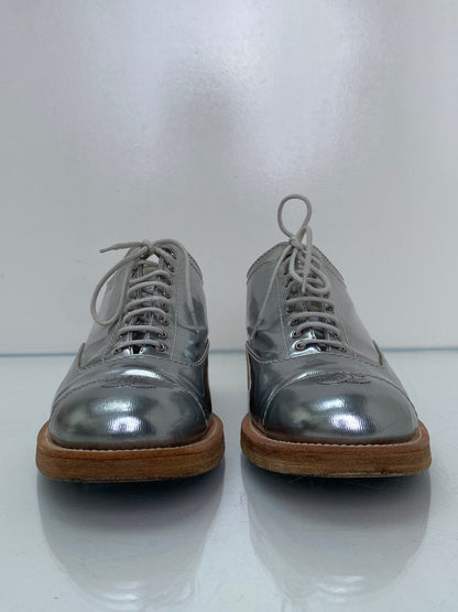 Chanel Silver CC Lace Up Oxfords, 40.5
