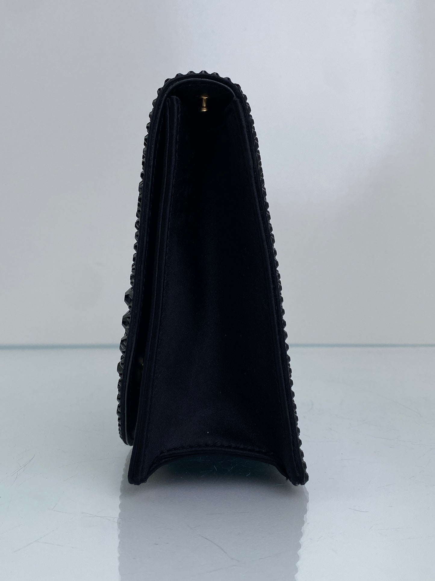 Dolce & Gabbana Black Crystal Logo Satin Clutch GHW
