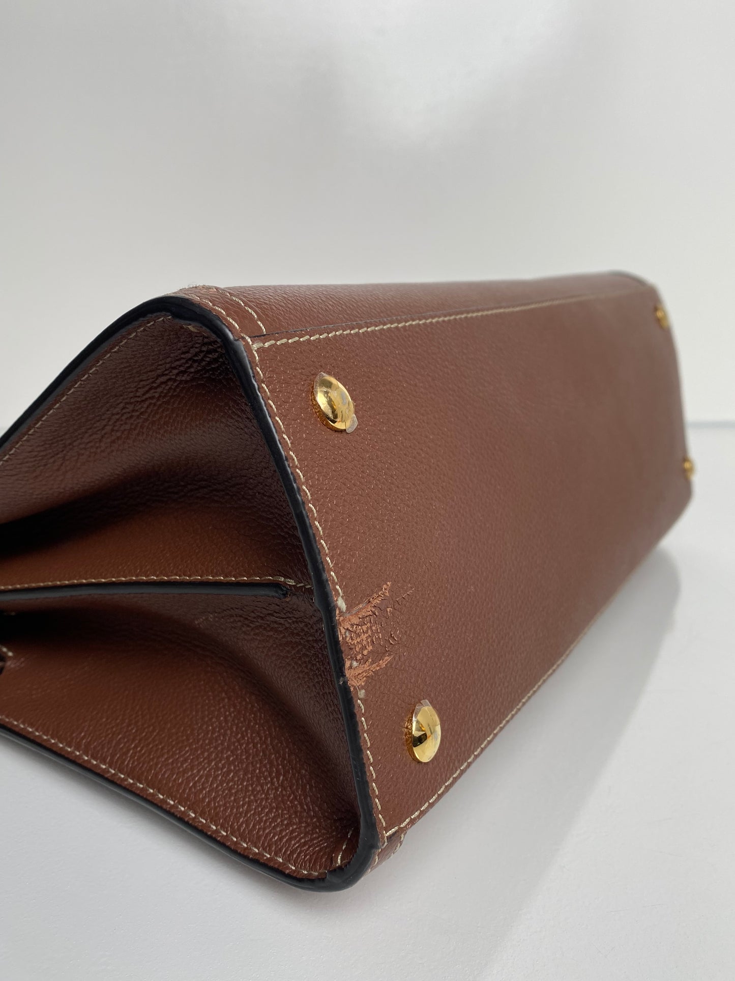 Burberry Brown & Orange Contrast Stitch Tote Bag GHW