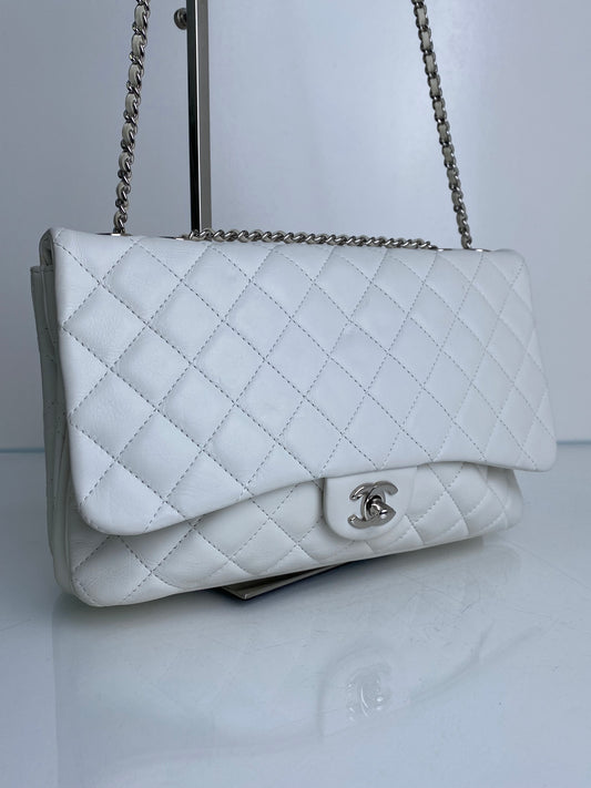 Chanel White Quilted Calfskin Triple Flap Bag SHW #19