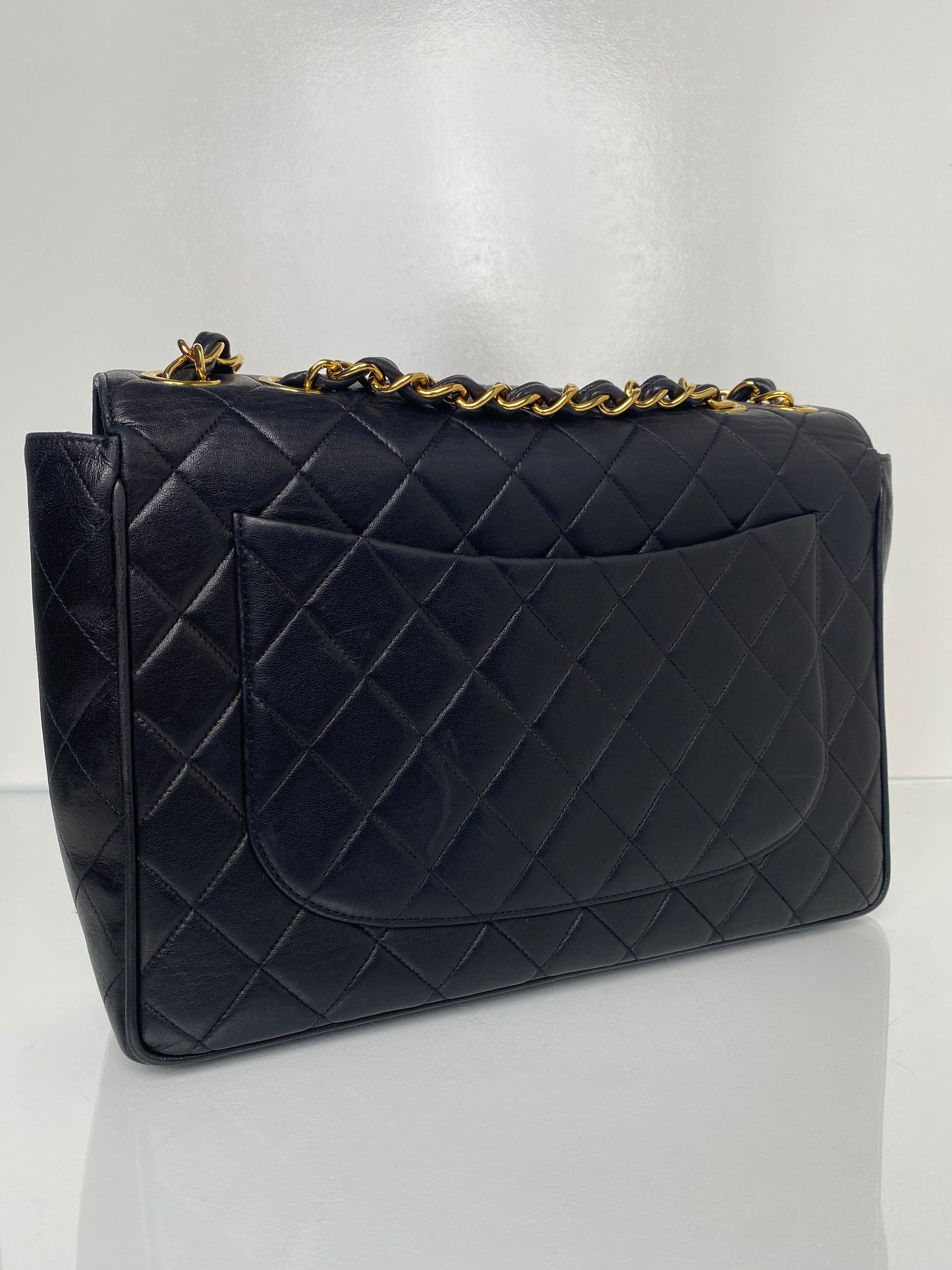 Chanel Vintage Jumbo XL Black Lambskin Leather GHW