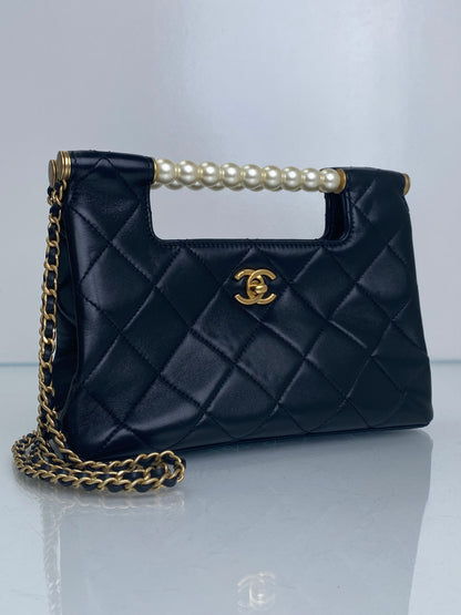 Chanel Black Small Pearl Quilted Shopping Bag GHW