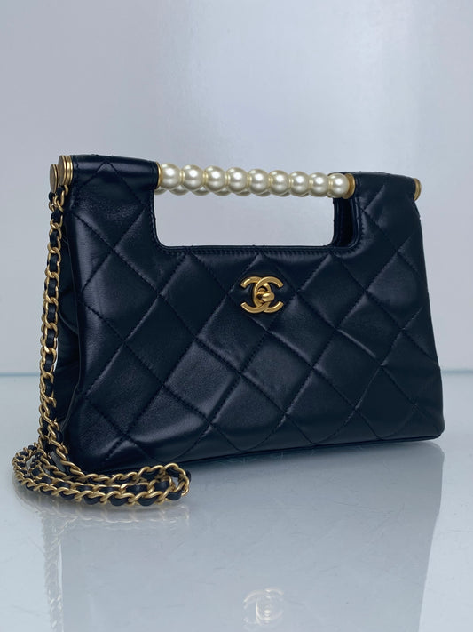 Chanel Black Small Pearl Quilted Shopping Bag GHW