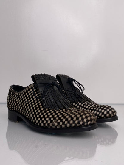 Angela Scott White & Black Checkered Print Loafers, 36