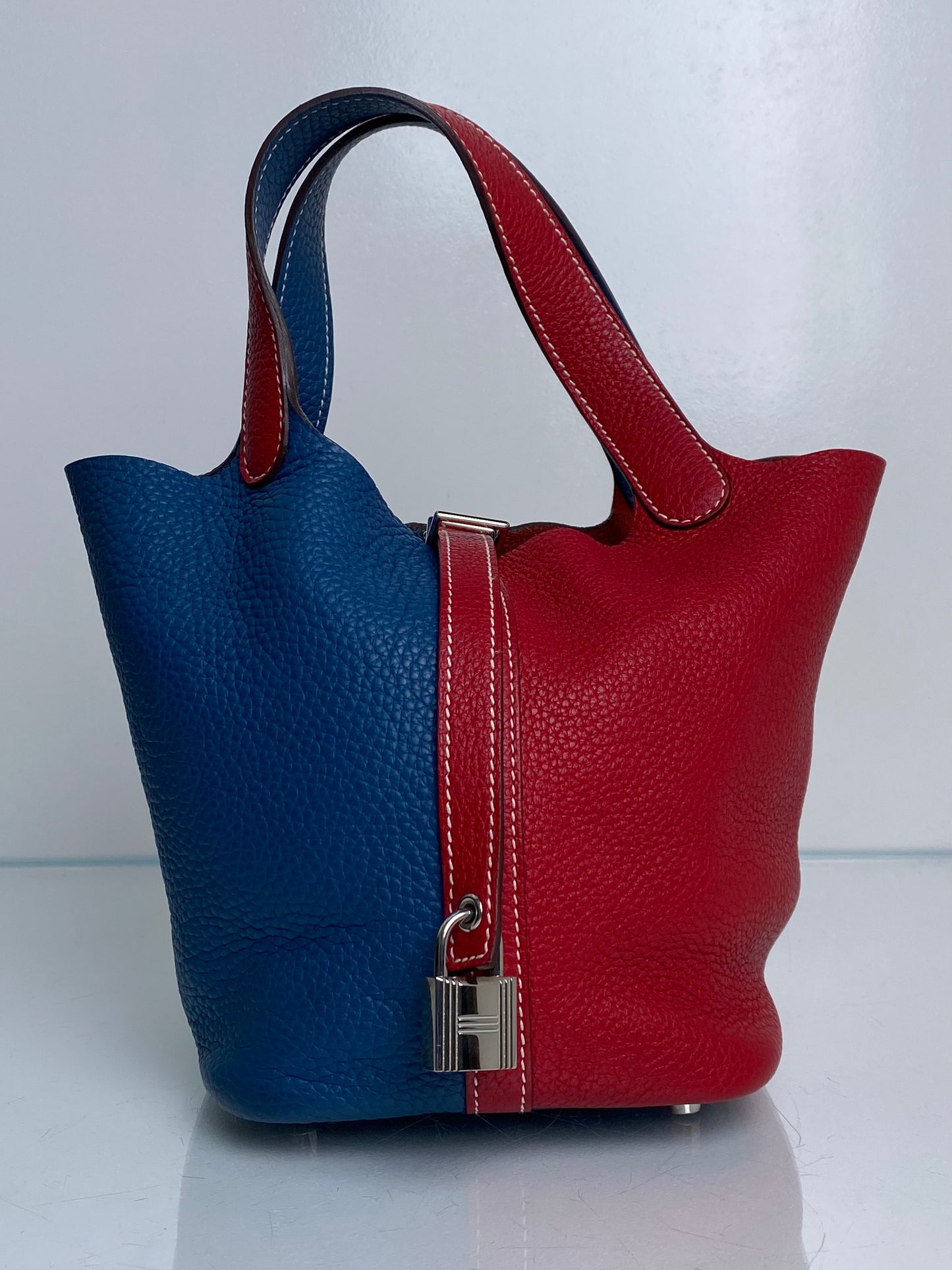 Hermes Picotin Rouge Casaque Bleu Thalassa Clemence PHW #P