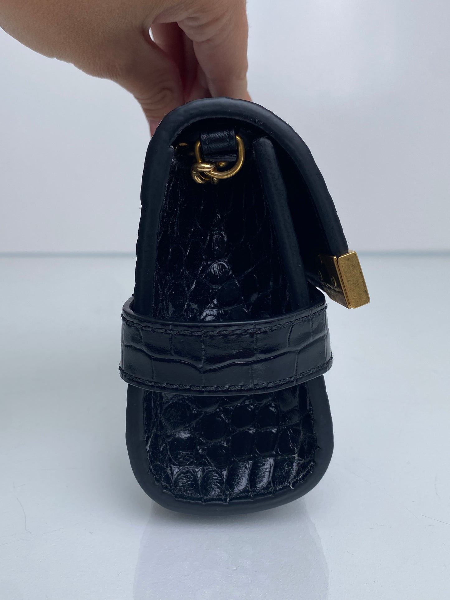 Balmain Black Croc Embossed B-Buzz 23 Clutch GHW