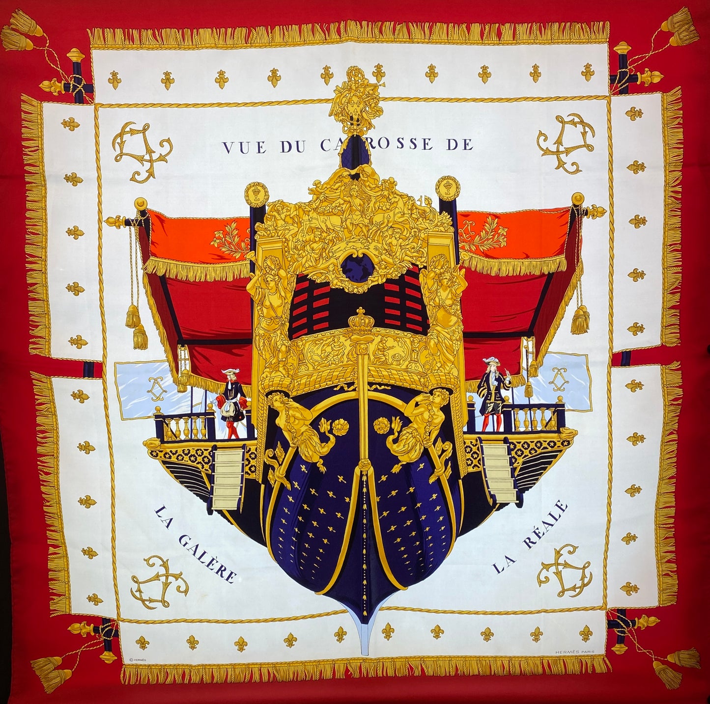 Hermes Red & Cream ‘Vue Du Carosse De La Galere Le Reale’ Scarf