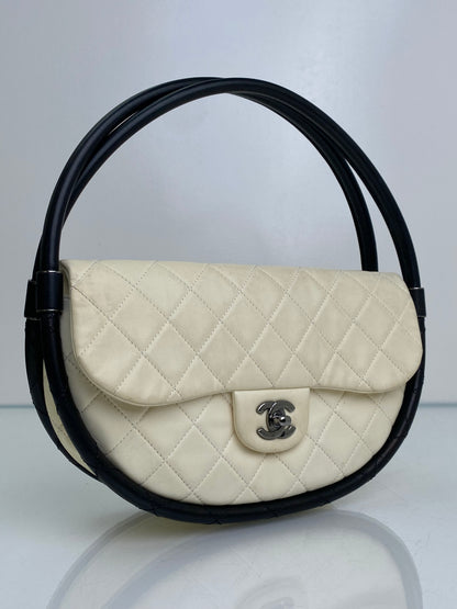Chanel White & Black Lambskin Hula Hoop Bag SHW